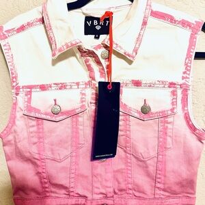 Vibrant M.I.U. VBRT Pink and White Denim Vest Size Small